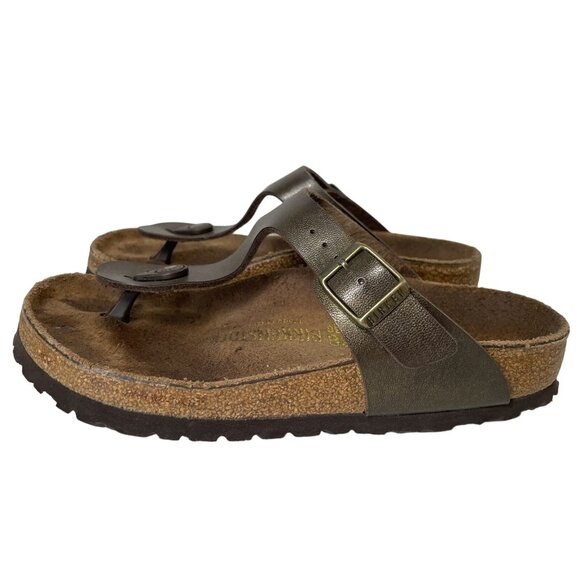 Birkenstock Womens Gizeh Footbed Sandals Brown Leather Shoe Ankle Strap Buckle 5 - Picture 2 of 11